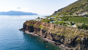 The vineyards of Tasca D'Almerita's Capofaro Resort on Salina in the Aeolian Islands